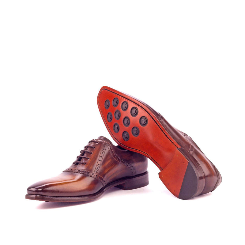 Ambrogio 3178 Bespoke Custom Men's Shoes Cognac & Brown Patina Leather Saddle Oxfords (AMB1470)-AmbrogioShoes