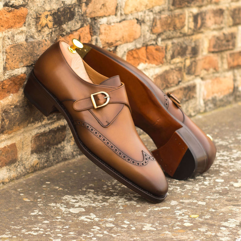 Ambrogio 4638 Bespoke Custom Men's Shoes Cognac Calf-Skin Leather Monk-Strap Loafers (AMB1824)-AmbrogioShoes