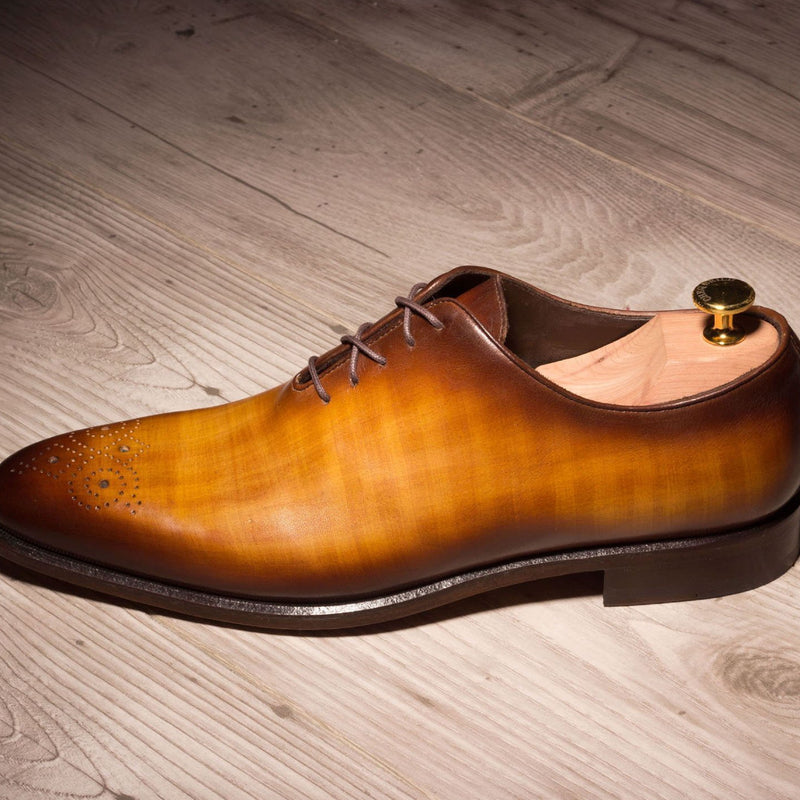 Ambrogio 2562 Bespoke Custom Men's Shoes Cognac Crust Patina Leather Wholecut Oxfords (AMB1750)-AmbrogioShoes