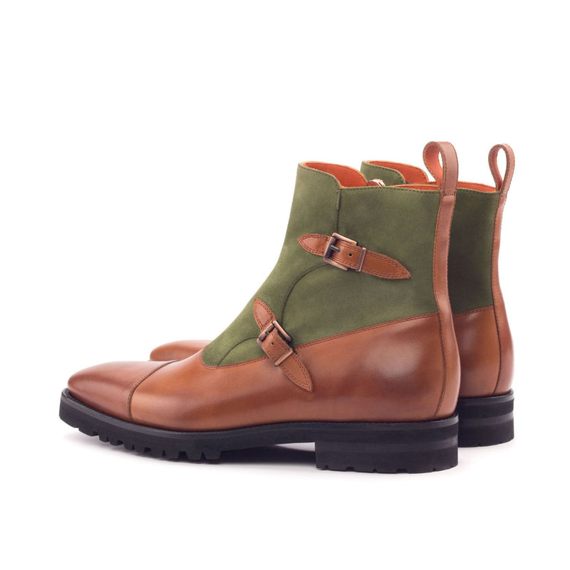 Ambrogio 3026 Bespoke Custom Men's Shoes Cognac & Khaki Suede / Calf-Skin Leather Buckle Boots (AMB1803)-AmbrogioShoes