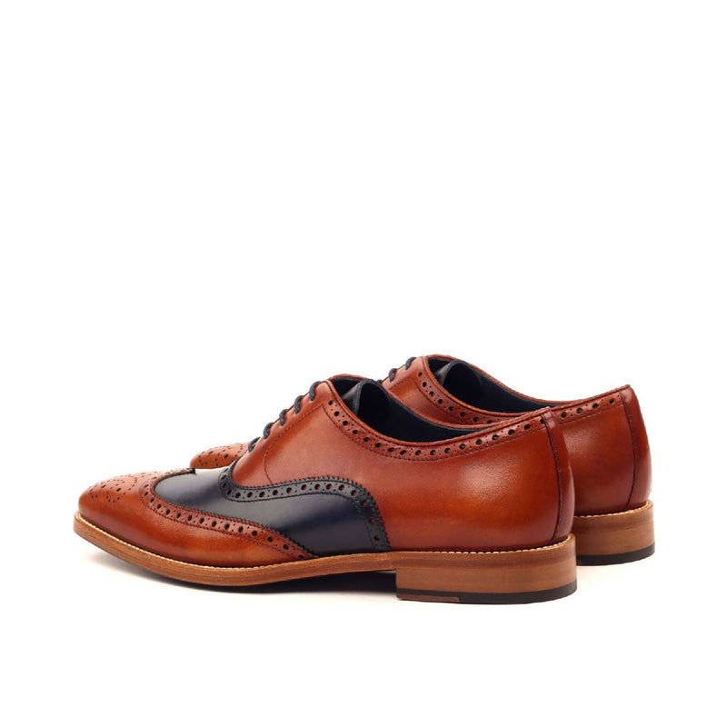Ambrogio 2409 Bespoke Custom Men's Shoes Cognac & Navy Calf-Skin Leather Full Brogue Oxfords (AMB1699)-AmbrogioShoes