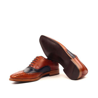 Ambrogio 2409 Bespoke Custom Men's Shoes Cognac & Navy Calf-Skin Leather Full Brogue Oxfords (AMB1699)-AmbrogioShoes