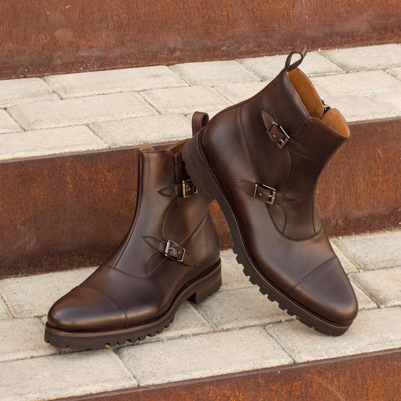Ambrogio 2962 Bespoke Custom Men's Shoes Dark Brown Calf-Skin Leather Octavian Boots (AMB1448)-AmbrogioShoes