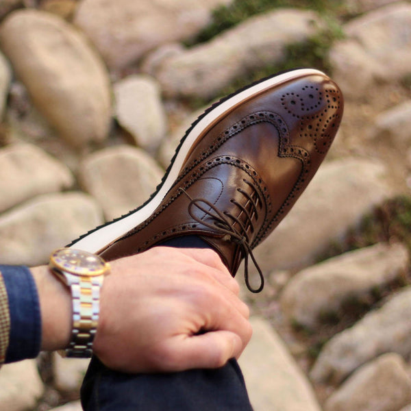 Ambrogio 2320 Bespoke Custom Men's Shoes Dark Brown Calf-Skin Leather Brogue Oxfords (AMB1565)-AmbrogioShoes