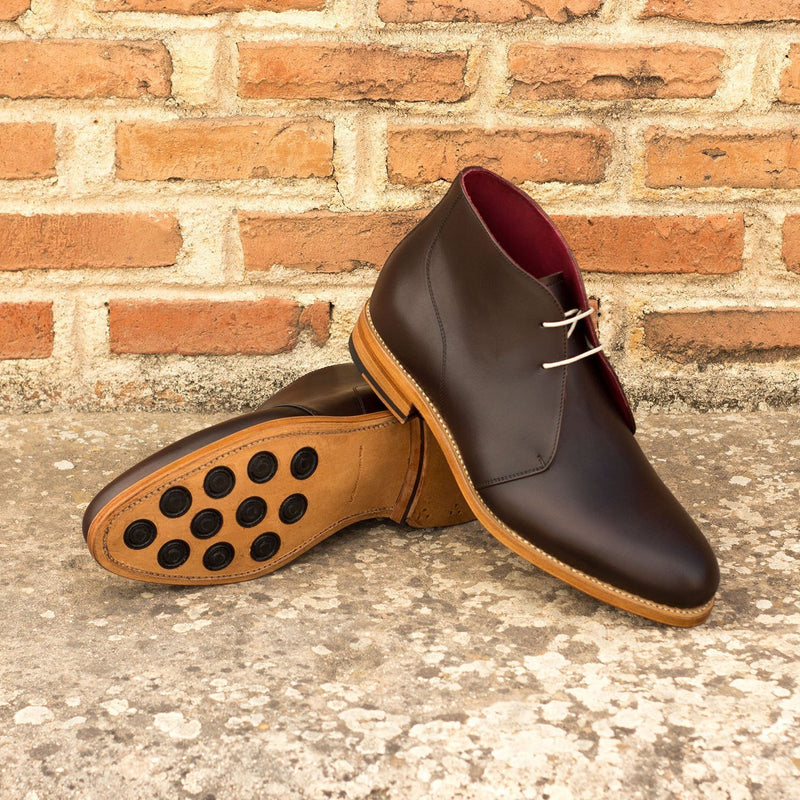 Ambrogio 3597 Bespoke Custom Men's Shoes Dark Brown Calf-Skin Leather Chukka Boots (AMB1456)-AmbrogioShoes