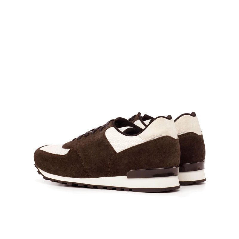 Ambrogio 4520 Bespoke Custom Men's Shoes Dark Brown & White Suede Leather Jogger Sneakers (AMB1851)-AmbrogioShoes