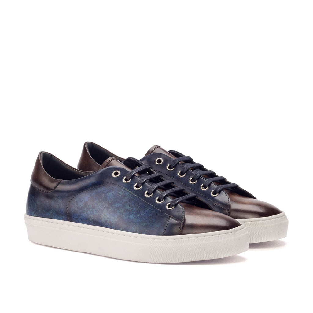 Ambrogio Men's Shoes Denim Patina Leather Trainer Sneakers (AMB2093)