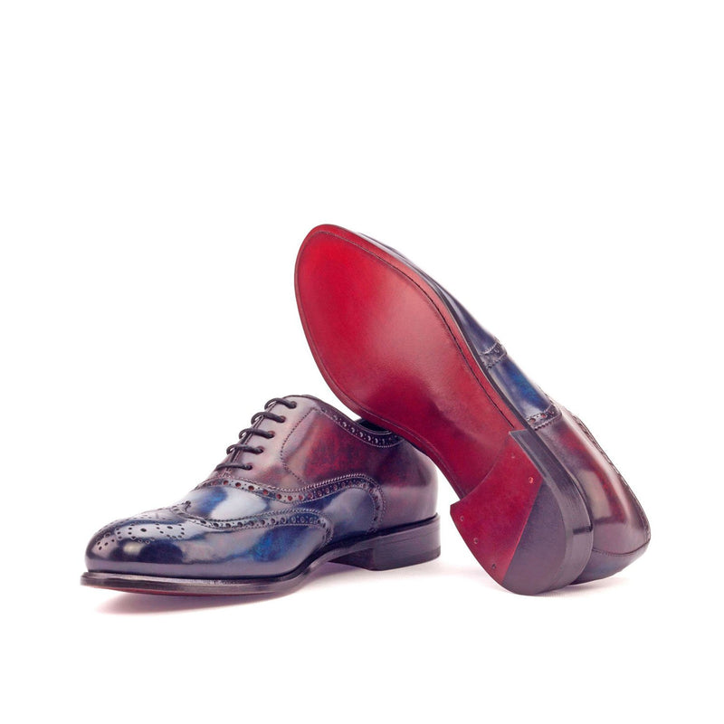 Ambrogio 3200 Bespoke Custom Men's Shoes Denim Blue & Burgundy Patina Leather Oxfords (AMB1412)-AmbrogioShoes
