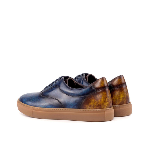 Ambrogio 4504 Bespoke Custom Men's Shoes Denim Blue & Cognac Patina Leather Top Sider Sneakers (AMB1687)-AmbrogioShoes