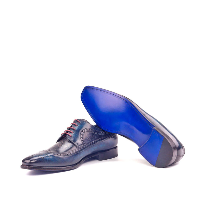Ambrogio 2612 Bespoke Custom Men's Shoes Denim Blue & Gray Patina Leather Longwing Blucher Oxfords (AMB1391)-AmbrogioShoes