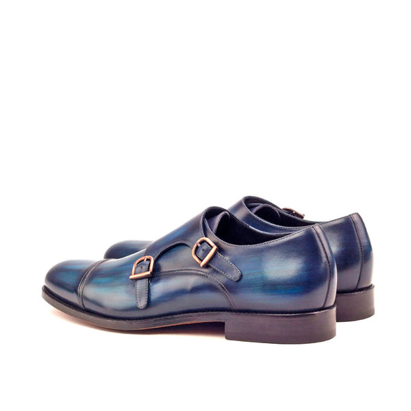 Ambrogio 2576 Bespoke Custom Men's Shoes Denim Blue Patina Leather Monk-Strap Loafers (AMB1425)-AmbrogioShoes