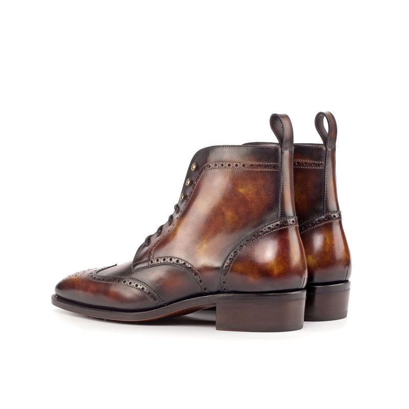 Ambrogio 4605 Bespoke Custom Men's Shoes Fire Orange Patina Leather Military Brogue Boots (AMB1811)-AmbrogioShoes
