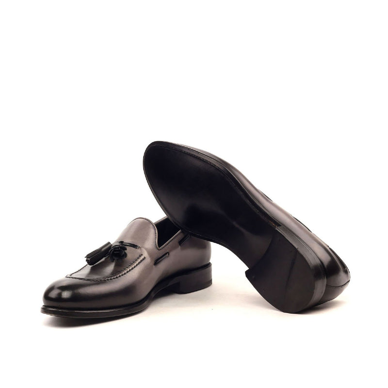 Ambrogio 2445 Bespoke Custom Men's Shoes Gray & Black Calf-Skin Leather Tassel Loafers (AMB1335)-AmbrogioShoes