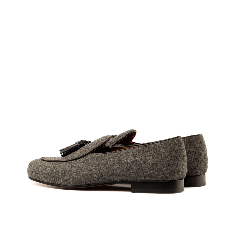 Ambrogio 3816 Bespoke Custom Men's Shoes Gray & Black Crocodile Print / Fabric /Calf-Skin Leather Tassel Loafers (AMB1338)-AmbrogioShoes