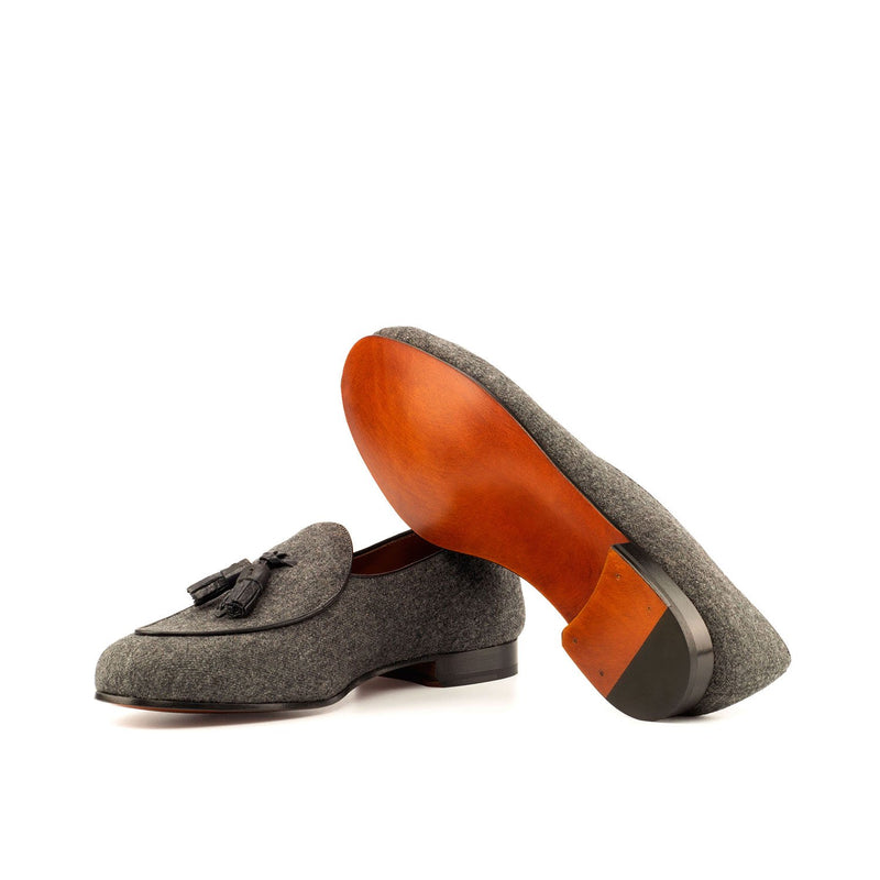 Ambrogio 3816 Bespoke Custom Men's Shoes Gray & Black Crocodile Print / Fabric /Calf-Skin Leather Tassel Loafers (AMB1338)-AmbrogioShoes