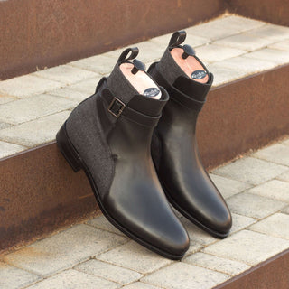 Ambrogio 3294 Bespoke Custom Men's Shoes Gray & Black Fabric / Calf-SKin Leather Jodhpur Boots (AMB1375)-AmbrogioShoes