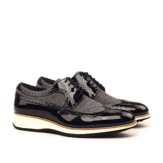 Ambrogio 2416 Bespoke Custom Men's Shoes Gray & Black Fabric / Patent Leather Longwing Oxfords (AMB1537)-AmbrogioShoes