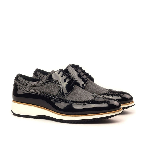 Ambrogio 2416 Bespoke Custom Men's Shoes Gray & Black Fabric / Patent Leather Longwing Oxfords (AMB1537)-AmbrogioShoes