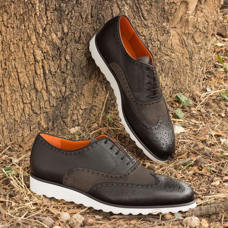 Ambrogio 2471 Bespoke Custom Men's Shoes Gray & Black Suede / Full Grain Calf-Skin Leather Brogue Oxfords (AMB1568)-AmbrogioShoes
