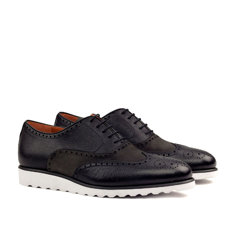Ambrogio 2471 Bespoke Custom Men's Shoes Gray & Black Suede / Full Grain Calf-Skin Leather Brogue Oxfords (AMB1568)-AmbrogioShoes