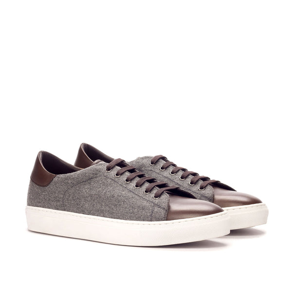 Ambrogio 3361 Bespoke Custom Men's Shoes Gray & Brown Fabric / Calf-Skin Leather Sneakers (AMB1756)-AmbrogioShoes