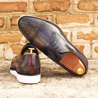 Ambrogio 3336 Bespoke Custom Men's Shoes Gray & Burgundy Patina Leather Derby Oxfords (AMB1374)-AmbrogioShoes