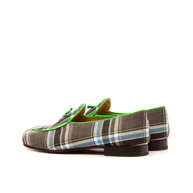 Ambrogio 3940 Bespoke Custom Men's Shoes Gray Combination Fabric Belgian Loafers (AMB1762)-AmbrogioShoes