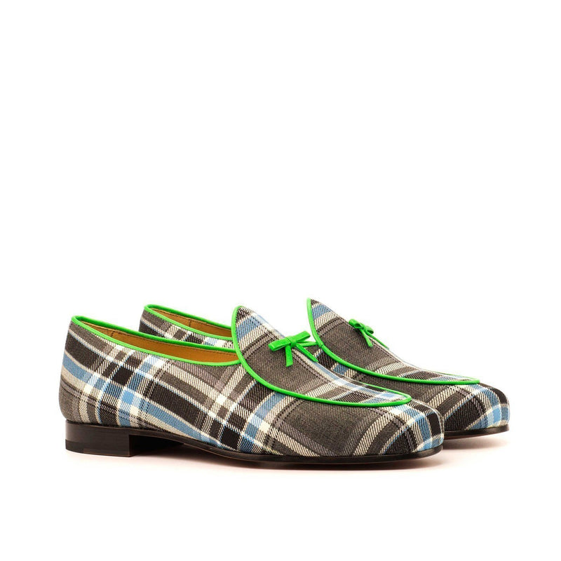 Ambrogio 3940 Bespoke Custom Men's Shoes Gray Combination Fabric Belgian Loafers (AMB1762)-AmbrogioShoes