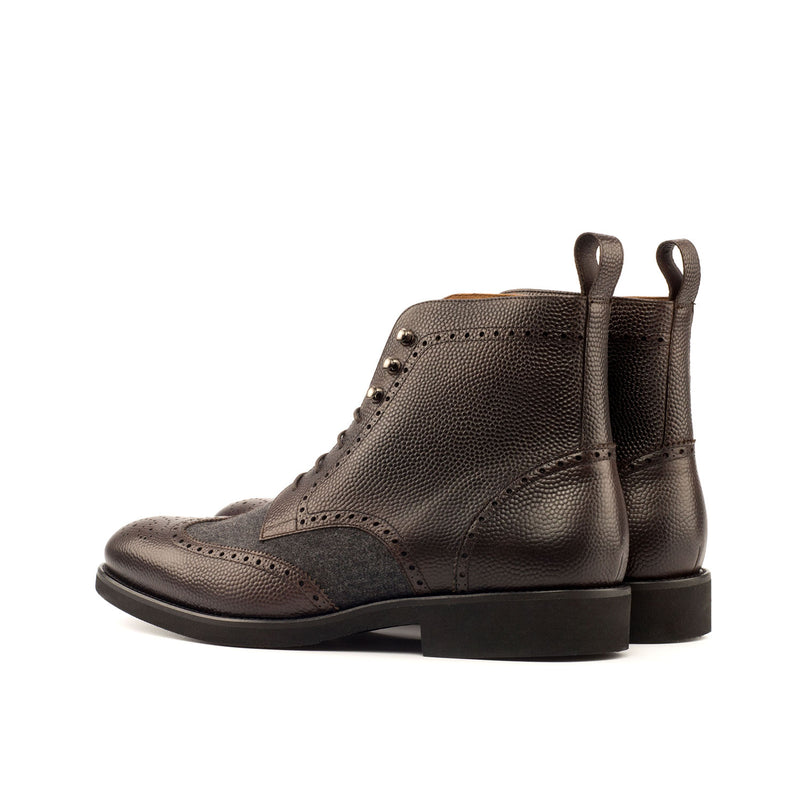 Ambrogio 3778 Bespoke Custom Men's Shoes Gray & Dark Brown Fabric/ Pebble Grain Leather Military Brogue Boots (AMB1530)-AmbrogioShoes