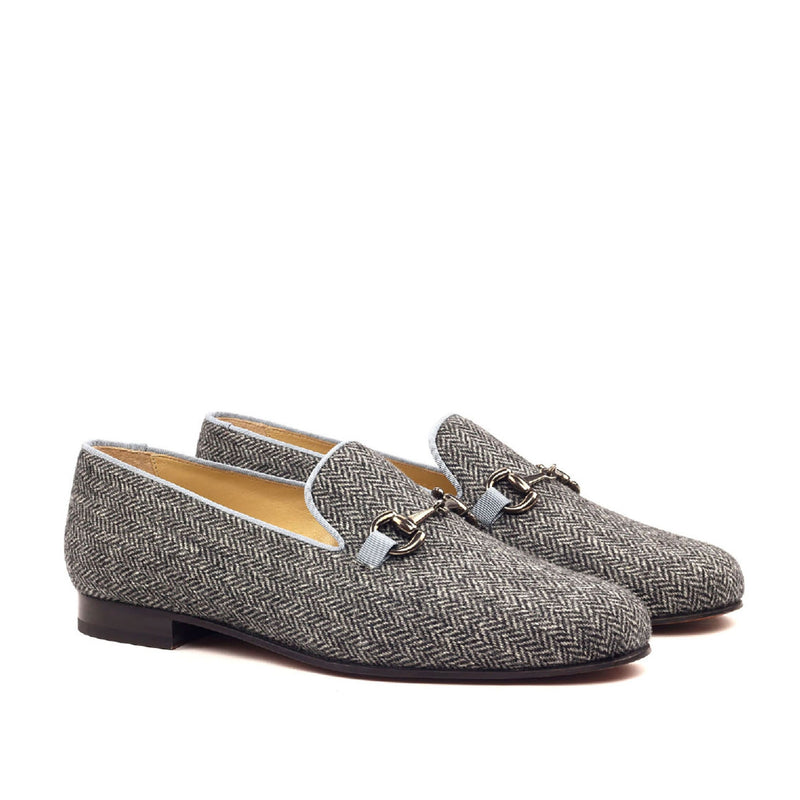 Ambrogio 2488 Bespoke Custom Men's Shoes Gray Fabric Wellington Horsebit Loafers (AMB1562)-AmbrogioShoes