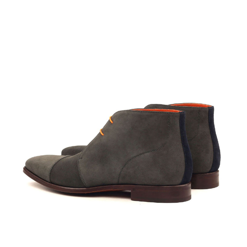 Ambrogio 2491 Bespoke Custom Men's Shoes Gray & Navy Suede Leather Chukka Boots (AMB1385)-AmbrogioShoes