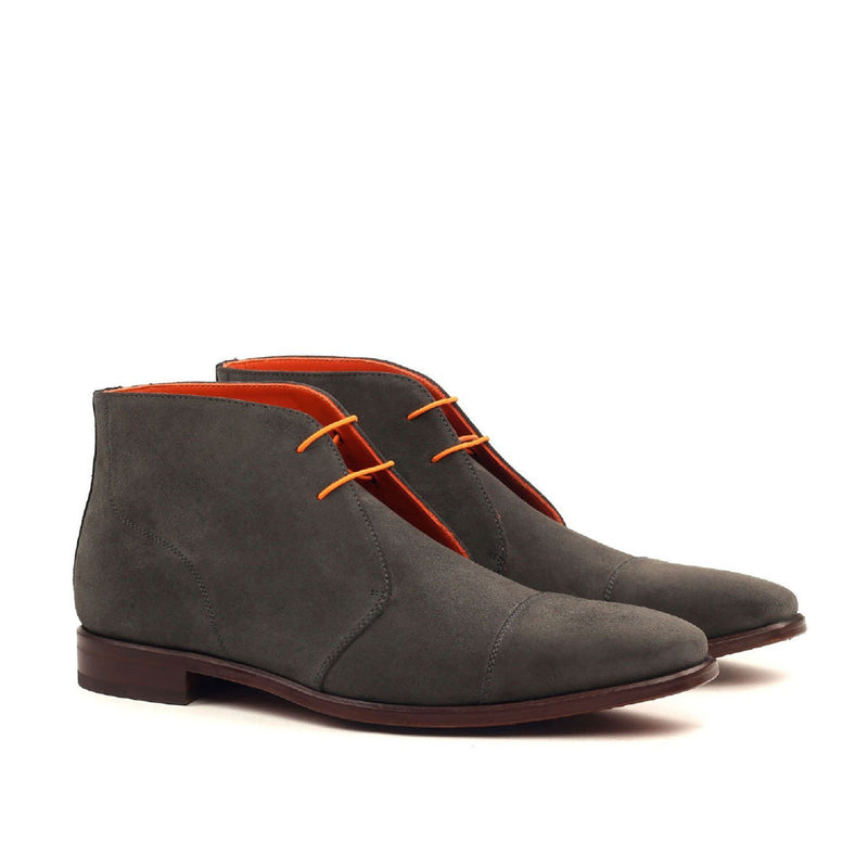 Ambrogio 2491 Bespoke Custom Men's Shoes Gray & Navy Suede Leather Chukka Boots (AMB1385)-AmbrogioShoes