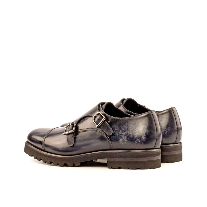 Ambrogio 3960 Bespoke Custom Men's Shoes Gray Patina Leather Monk-Straps Loafers (AMB1748)-AmbrogioShoes