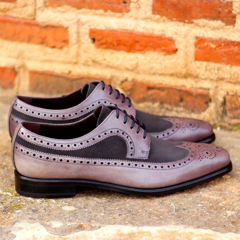 Ambrogio 1892 Bespoke Custom Men's Shoes Gray Suede / Calf-Skin Leather Wingtip Oxfords (AMB1758)-AmbrogioShoes