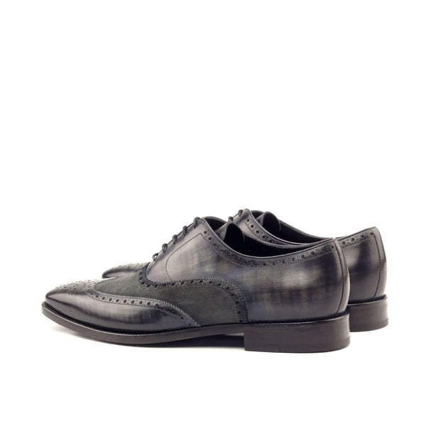 Ambrogio 2766 Bespoke Custom Men's Shoes Gray Suede / Patina Leather Full Brogue Wing-Tip Oxfords (AMB1328)-AmbrogioShoes