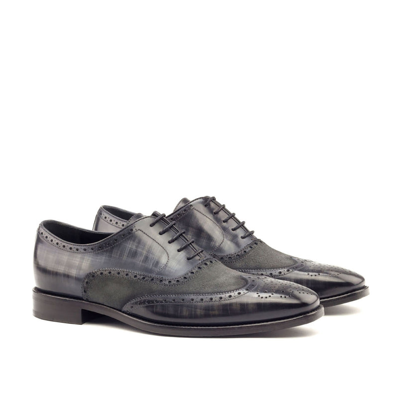 Ambrogio 2766 Bespoke Custom Men's Shoes Gray Suede / Patina Leather Full Brogue Wing-Tip Oxfords (AMB1328)-AmbrogioShoes