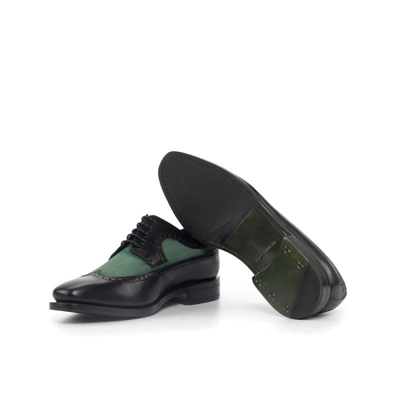 Ambrogio 4394 Bespoke Custom Men's Shoes Green & Black Suede / Calf-Skin Leather Longwing Oxfords (AMB1540)-AmbrogioShoes