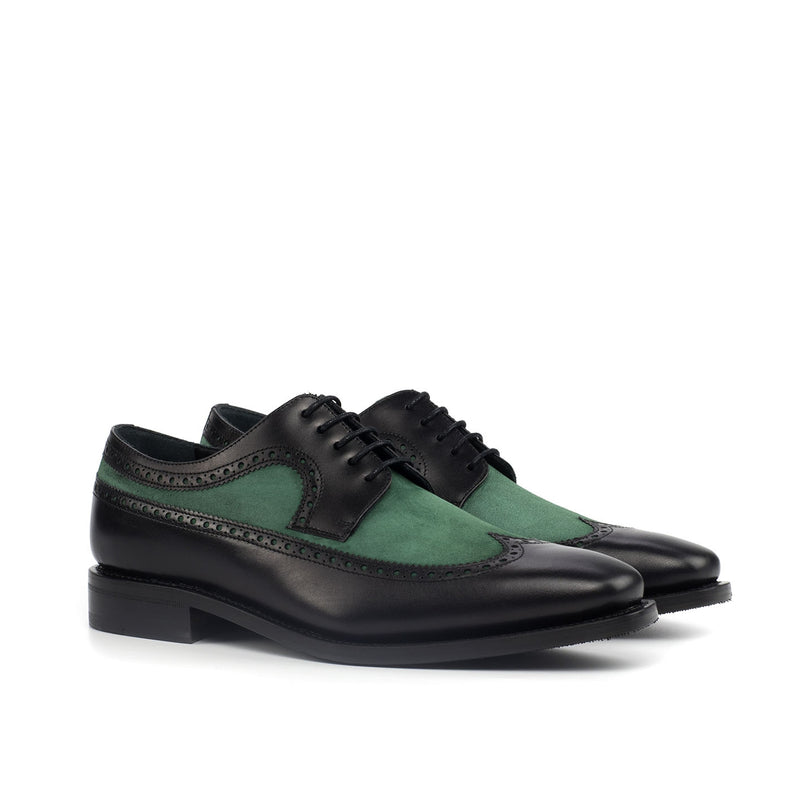 Ambrogio 4394 Bespoke Custom Men's Shoes Green & Black Suede / Calf-Skin Leather Longwing Oxfords (AMB1540)-AmbrogioShoes