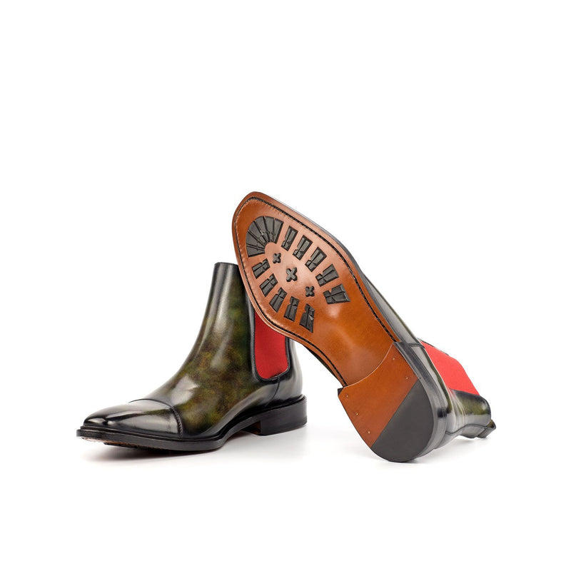Ambrogio 4474 Bespoke Custom Men's Shoes Green Patina Leather Chelsea Boots (AMB1710)-AmbrogioShoes