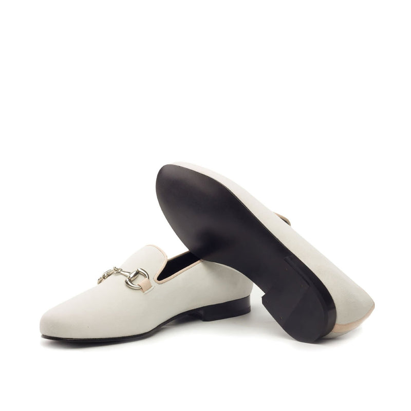 Ambrogio 2829 Bespoke Custom Men's Shoes Ivory Suede Leather Wellington Loafers (AMB1670)-AmbrogioShoes