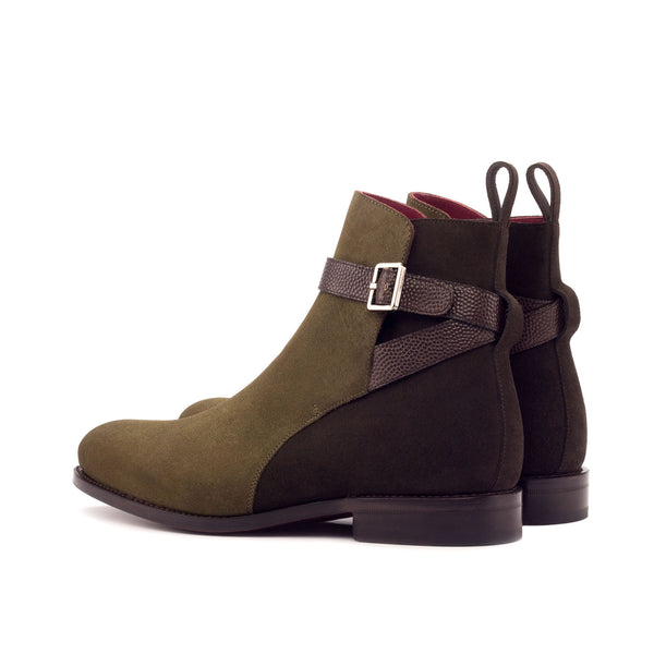 Ambrogio 3287 Bespoke Custom Men's Shoes Khaki & Brown Suede / Pebble Grain Calf-Skin Leather Jodhpur Boots (AMB1453)-AmbrogioShoes