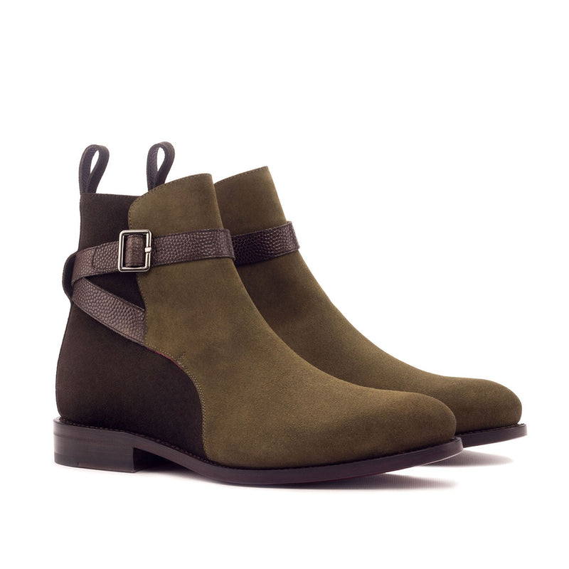 Ambrogio 3287 Bespoke Custom Men's Shoes Khaki & Brown Suede / Pebble Grain Calf-Skin Leather Jodhpur Boots (AMB1453)-AmbrogioShoes