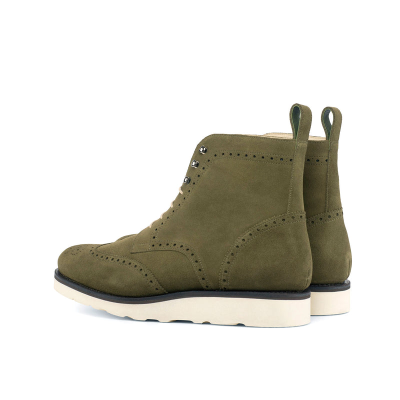 Ambrogio 4574 Bespoke Custom Men's Shoes Khaki Green Lux Suede Leather Military Boots (AMB1841)-AmbrogioShoes