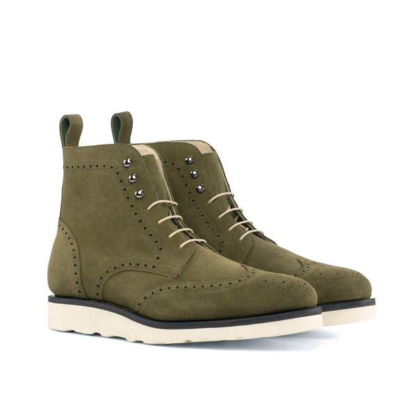 Ambrogio 4574 Bespoke Custom Men's Shoes Khaki Green Lux Suede Leather Military Boots (AMB1841)-AmbrogioShoes