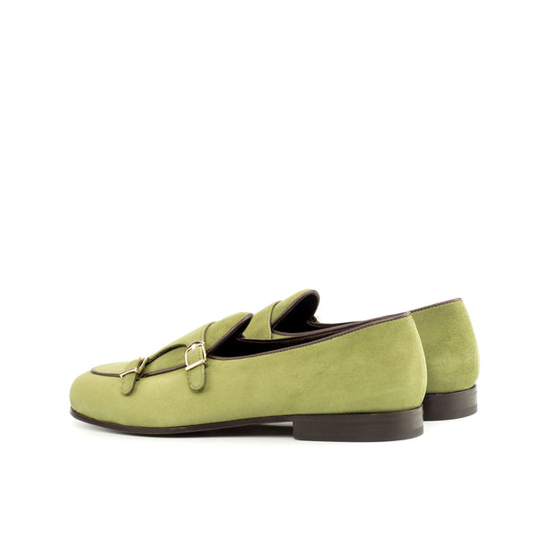 Ambrogio 4357 Bespoke Custom Men's Shoes Khaki Green Suede Leather Monk-Straps Loafers (AMB1677)-AmbrogioShoes