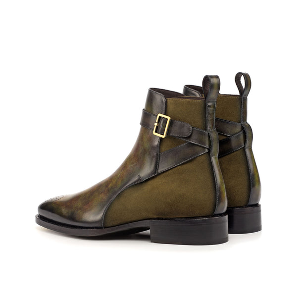 Ambrogio 4548 Bespoke Custom Men's Shoes Khaki & Green Suede / Patina Leather Jodhpur Boots (AMB1801)-AmbrogioShoes