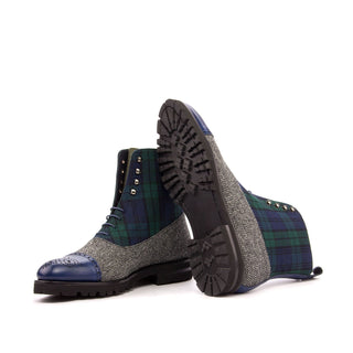 Ambrogio 3428 Bespoke Custom Men's Shoes Multi-Color Fabric / Calf-Skin Leather Balmoral Boots (AMB1504)-AmbrogioShoes