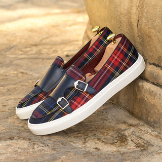 Ambrogio 4316 Bespoke Custom Men's Shoes Multi-Color Fabric / Calf-Skin Leather Monk-Straps Sneakers (AMB1723)-AmbrogioShoes