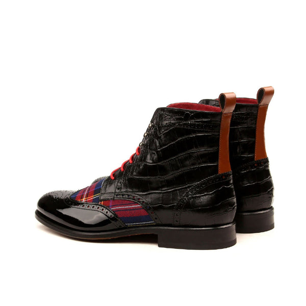 Ambrogio 2514 Bespoke Custom Men's Shoes Multi Color Fabric / Crocodile Print / Patent / Calf-Skin Leather Brogue Boots (AMB1413)-AmbrogioShoes