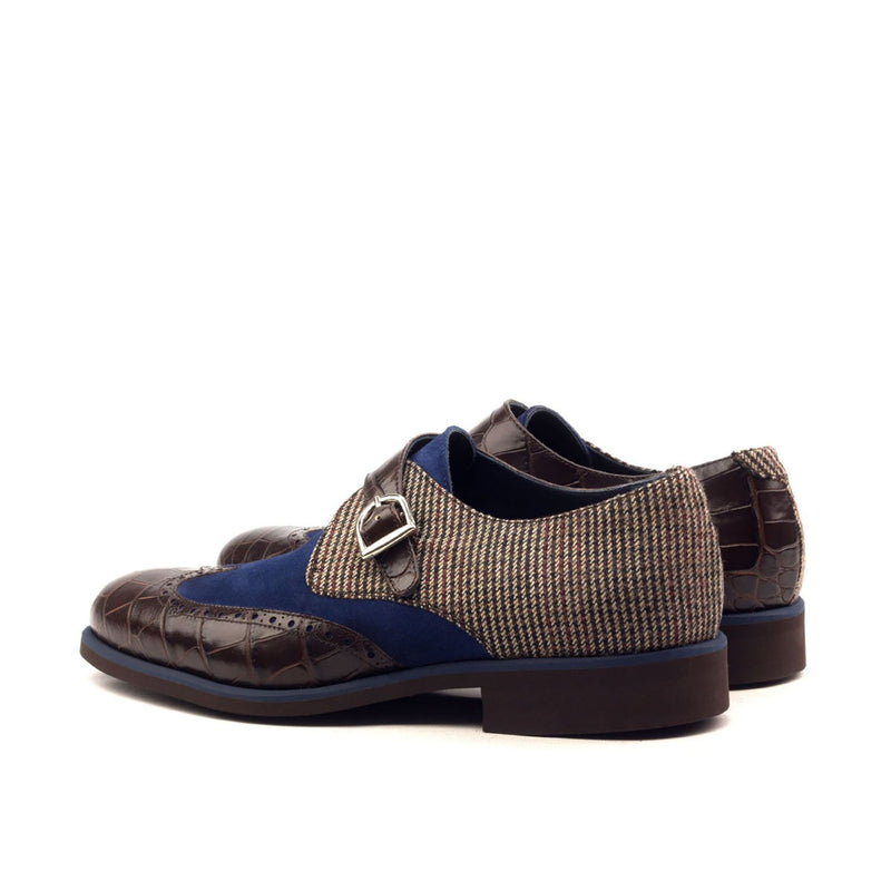 Ambrogio 2588 Bespoke Custom Men's Shoes Multi Color Fabric / Crocodile Print / Suede / Calf-Skin Leather Monk-Strap Loafers (AMB1394)-AmbrogioShoes